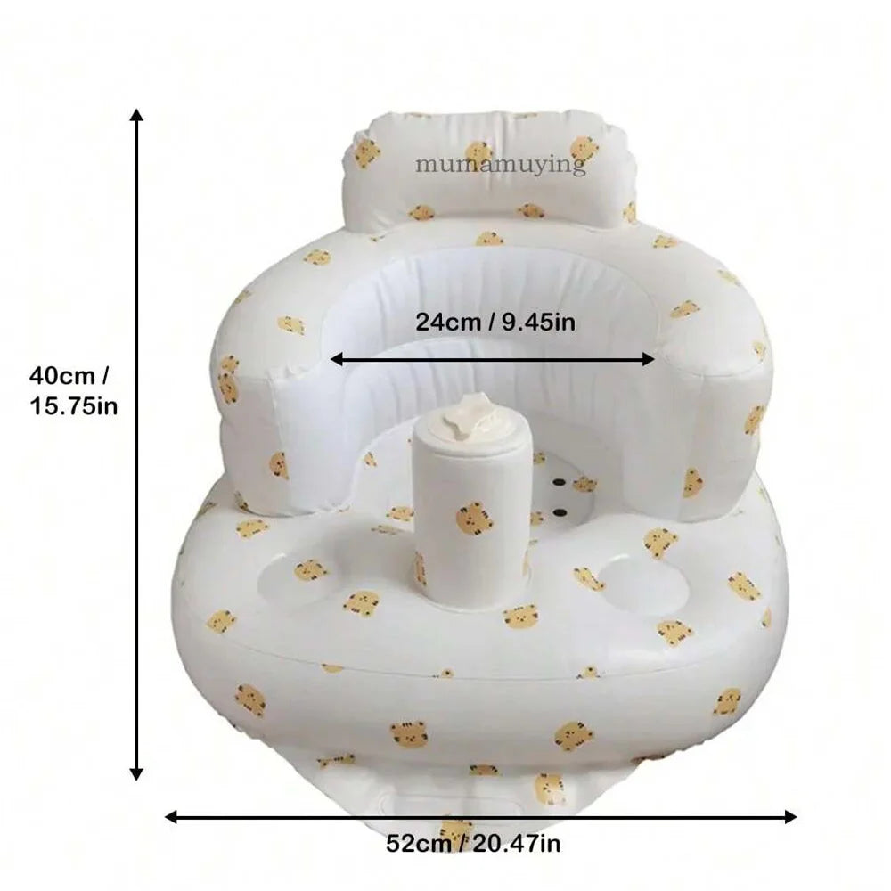 Baby PVC Inflatable Sofa Puff Portable Bath Sitting Chairs /Suitable for Babies: 6months-36 months/ 20 KG/Colors- Animals/White/Beige