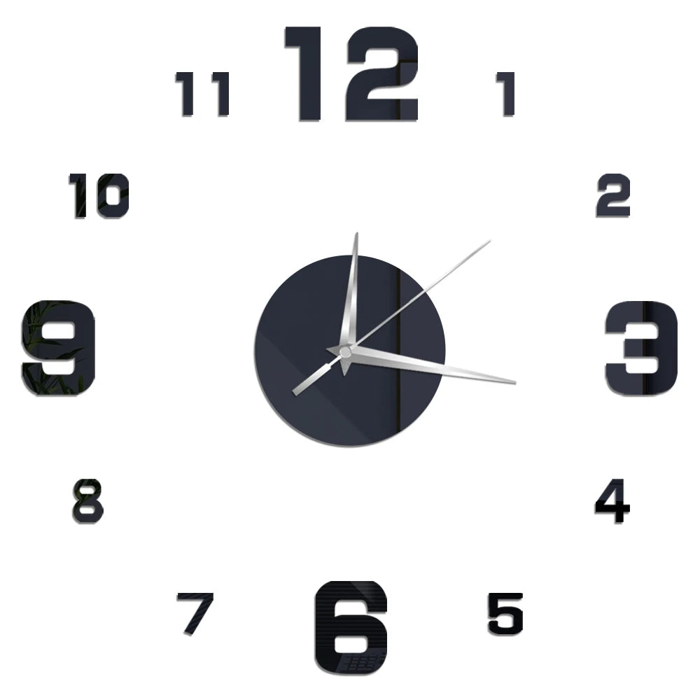 Self-Adhesive Waterproof Vapor-Proof Non-Toxic Safe Acrylic 3D Mirror Wall Clock Decals/Colors-Black/Silver/Gold