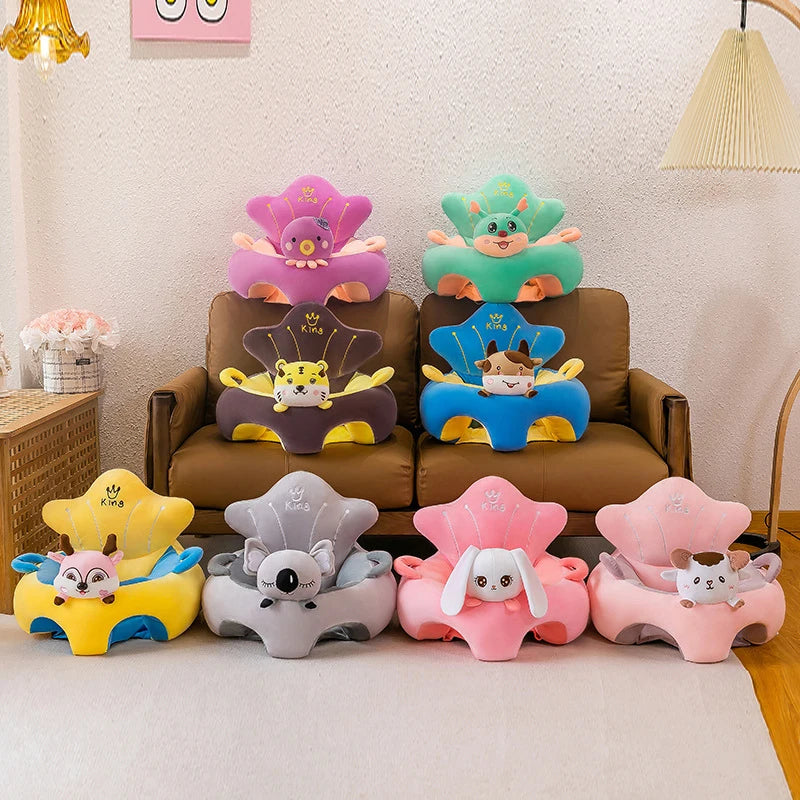 Babies Upholstered Super Soft Velvet Cartoon Animals Faces Learning To Sit Comfortable Plush Chairs/Ages: Fits 3 Months-2 Years Old/No Filling/Colors-Animals Multicolor