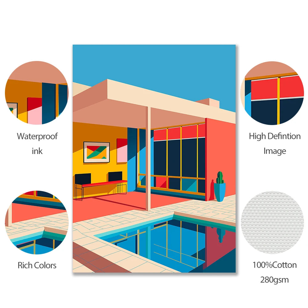 Modern Rectangle Canvas Frameless Mirrored Colorful Waterproof Ink Game Balcony-Poolside Rooftop Giclee Abstract Wall Prints/Colors-Multicolor/Blue/Red/White