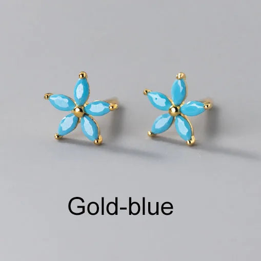 INZATT Real 925 Sterling Silver Colourful Zircon Star Stud Earrings For Women Party Trendy Fine Jewelry Minimalist Accessories