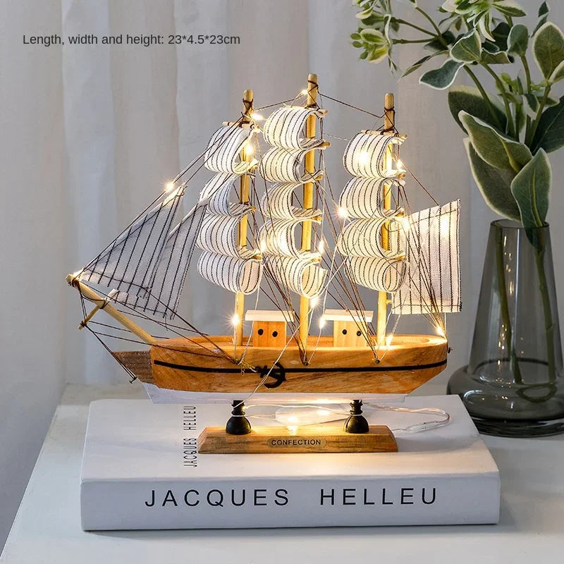 Wood/Fabric Nautical Sailboat Models/Colors-White/Black/Blue