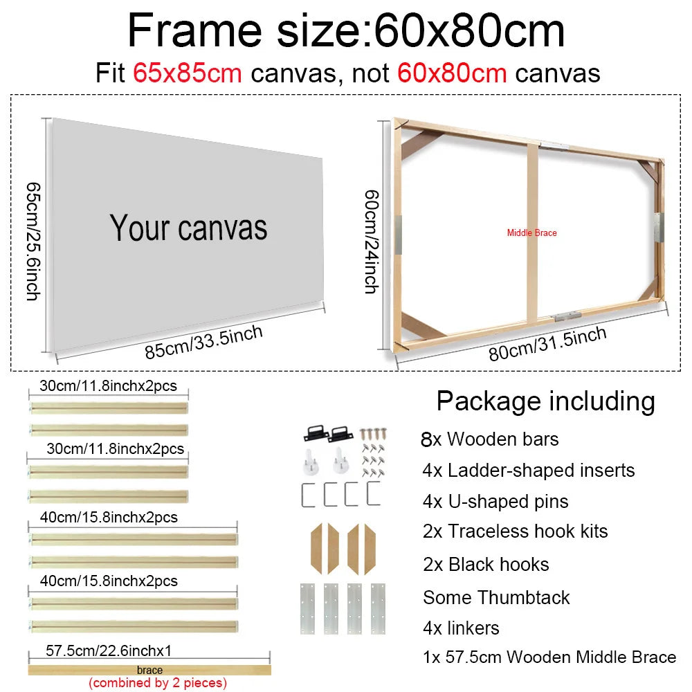 Unisex DIY Craft Single Rectangle Nature Wood Frames For Canvas Oil-Water Painting Kits /Colors-Brown/Beige