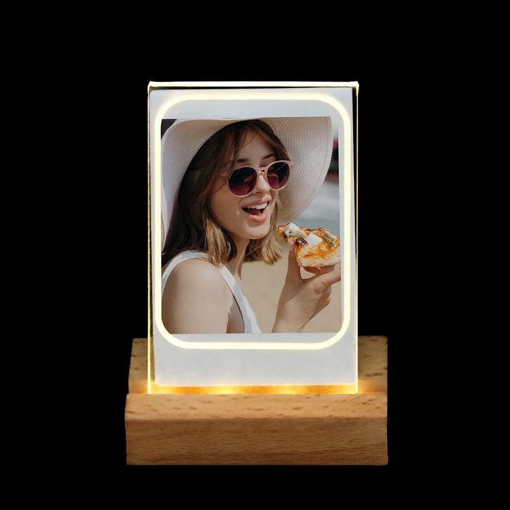 3-Instant Picture Fujifilm/Polaroid LED Back Lighted Transparent Clear Acrylic-Wood Base Tabletop Frame Holders