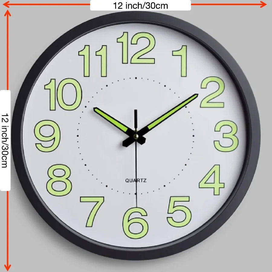 12-Inch Plastic Digital Round Glowing Display Battery Powered Silent Wall Clocks/Colors-Black/White
