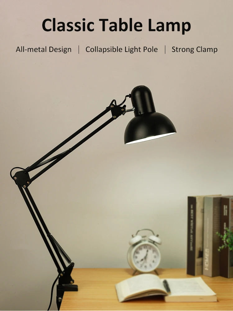 Black Metal Multi-Angle Rotation Swing Folding Arm Clip-On Desktop Dimmable Lamps