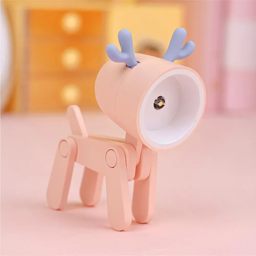 Kids Indoor PVC LED Warm Yellow Light Folding Cute Little Deer-Puppy Mini Shape Portable Nightlights/Colors-Blue/Green/Pink/Beige/Orange/Yellow/Bulbs Included/3-Button Batteries