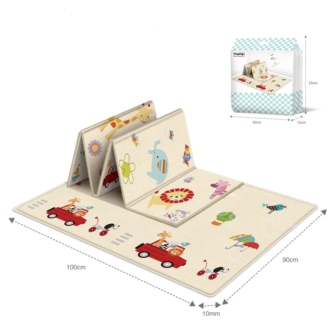 Baby Folding Mat, Large Tummy Time Folding Baby Crawling Mat Outdoor or Indoor Use, Portable Cute Double Sides Crawling Mats