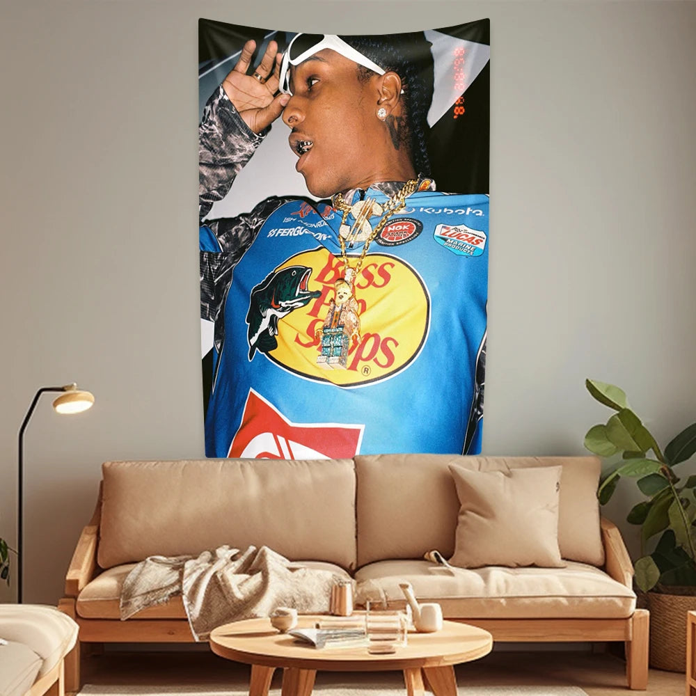 Polyester Printed Asap Rocky Aesthetic Music Album Rapper Flag Wall Hanging Tapestries/ Colors- Black/Multicolor/White/Blue/Green