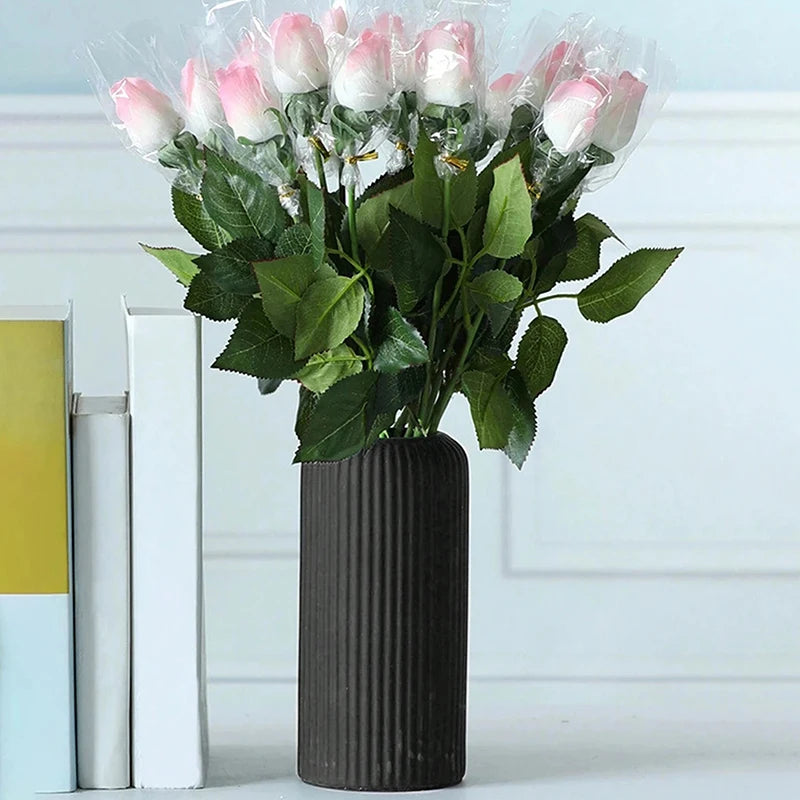 Striped Ceramic-Like Decorative Plastic Striped Vases/Colors-White/Black