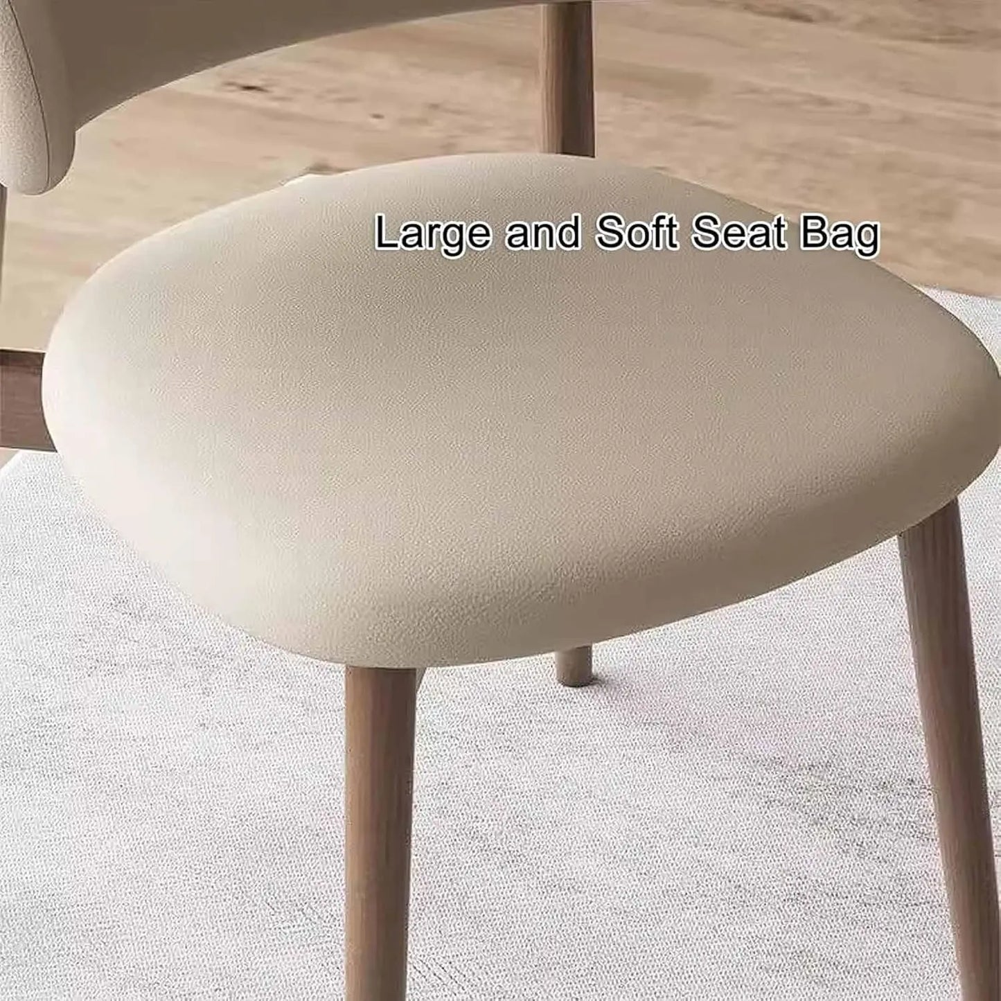 HUANHUI Cafe Genuine Leather Upholstered Curved Back Large-Soft Cushion Armless Dining Chairs/ 4 Wood Legs/ Colors-White/Black/Gray/Beige