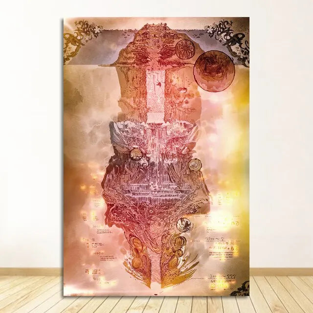 No-EN-Name-Null Vintage Unframed Canvas Rectangle Made In Abyss Anime Map Art Prints/Colors-Beige/Multicolor/Blue/Black/White/Floral/Many Sizes