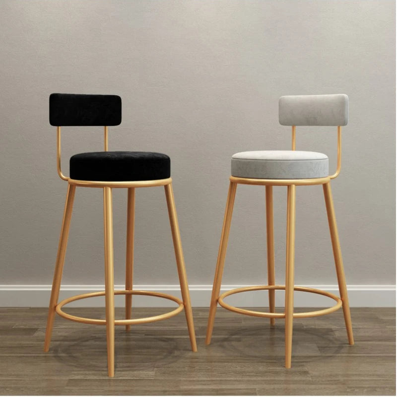Nordic Iron Framed Low Backrest Upholstered Velvet Armless Bar Stools/Colors- Blue/Green/Black/White/Pink/Gold