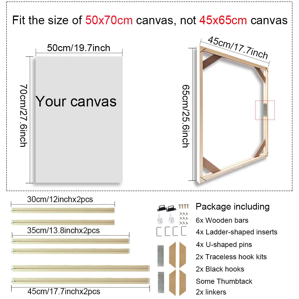 Unisex DIY Craft Single Rectangle Nature Wood Frames For Canvas Oil-Water Painting Kits /Colors-Brown/Beige
