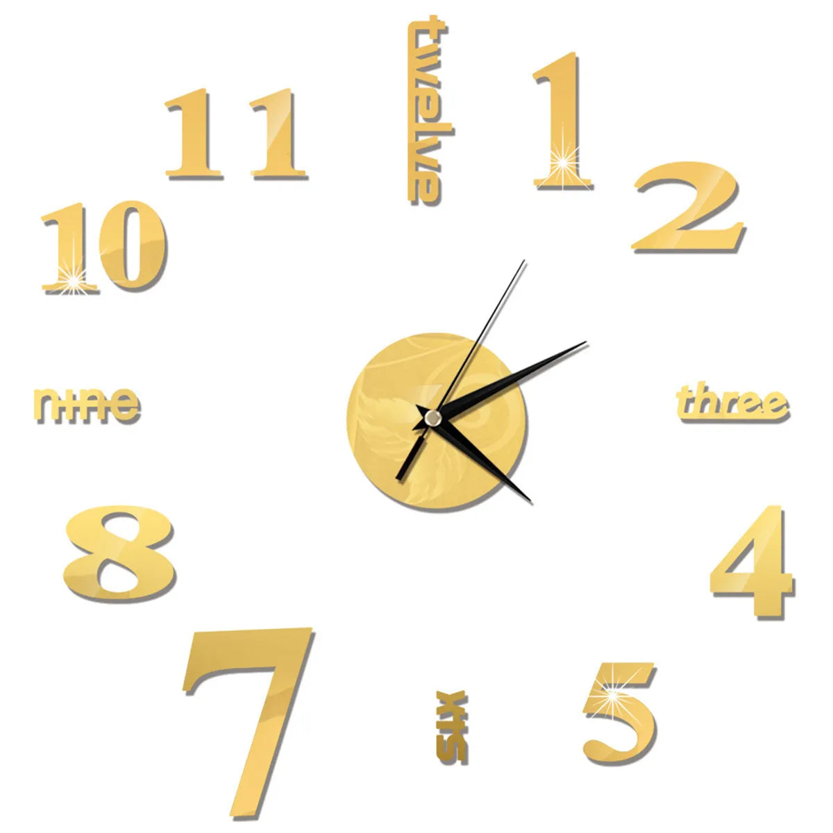 Self-Adhesive Waterproof Vapor-Proof Non-Toxic Safe Acrylic 3D Mirror Wall Clock Decals/Colors-Black/Silver/Gold