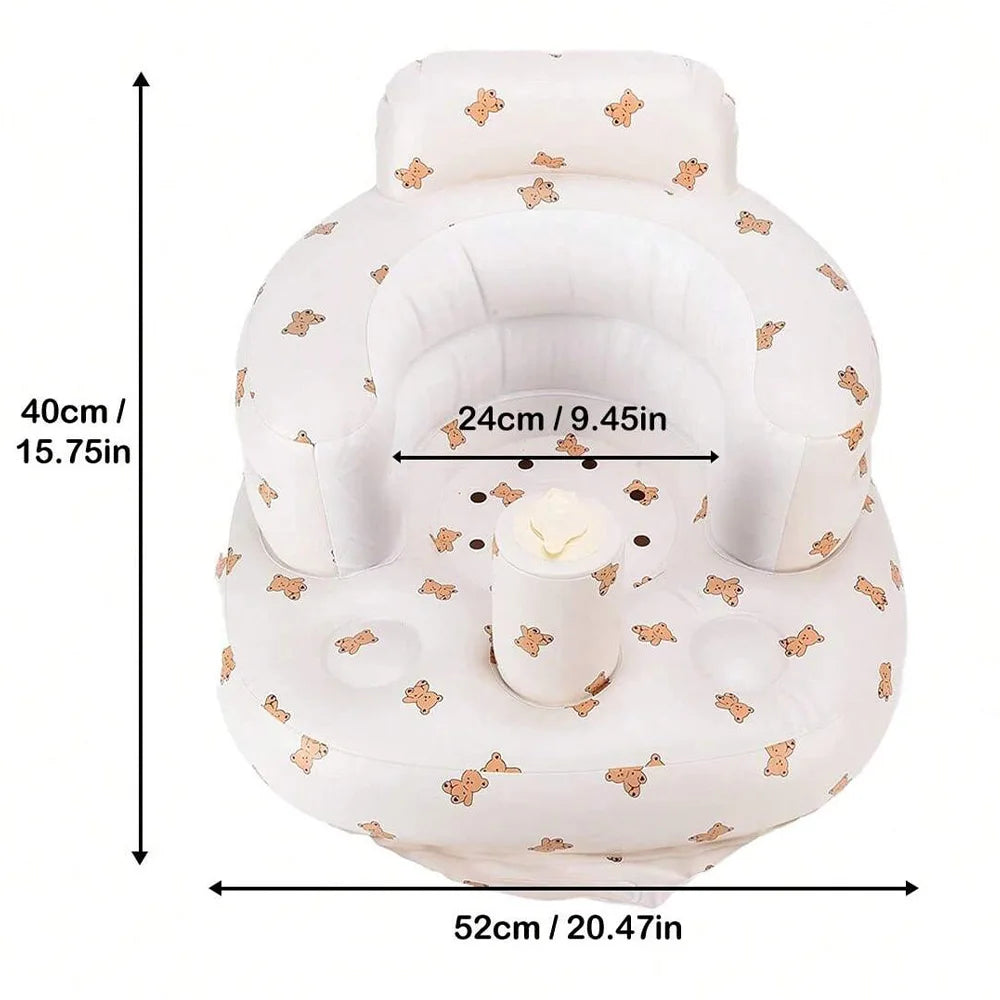 Baby PVC Inflatable Sofa Puff Portable Bath Sitting Chairs /Suitable for Babies: 6months-36 months/ 20 KG/Colors- Animals/White/Beige