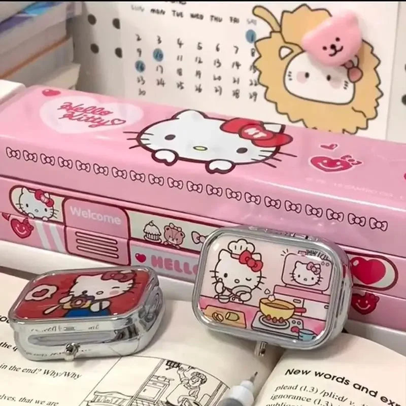 Hello Kitty's Cat Portable Square HD Mirrored Mini Sealed Cute Cartoon Girl Heart 2 Sub-Pockets Jewelry Box