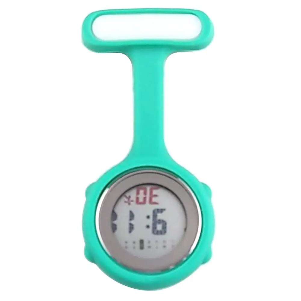 Women Silicone Round Waterproof Digital Dial Clip-On Nurse Fob Electric Battery Pocket Watch/Alarm-Date Display/Colors-Purple/Green/Blue/Yellow/Light Blue/Cyan/Pink/Orange/White/Red/Light Cyan/Purple-Red/Dark Blue