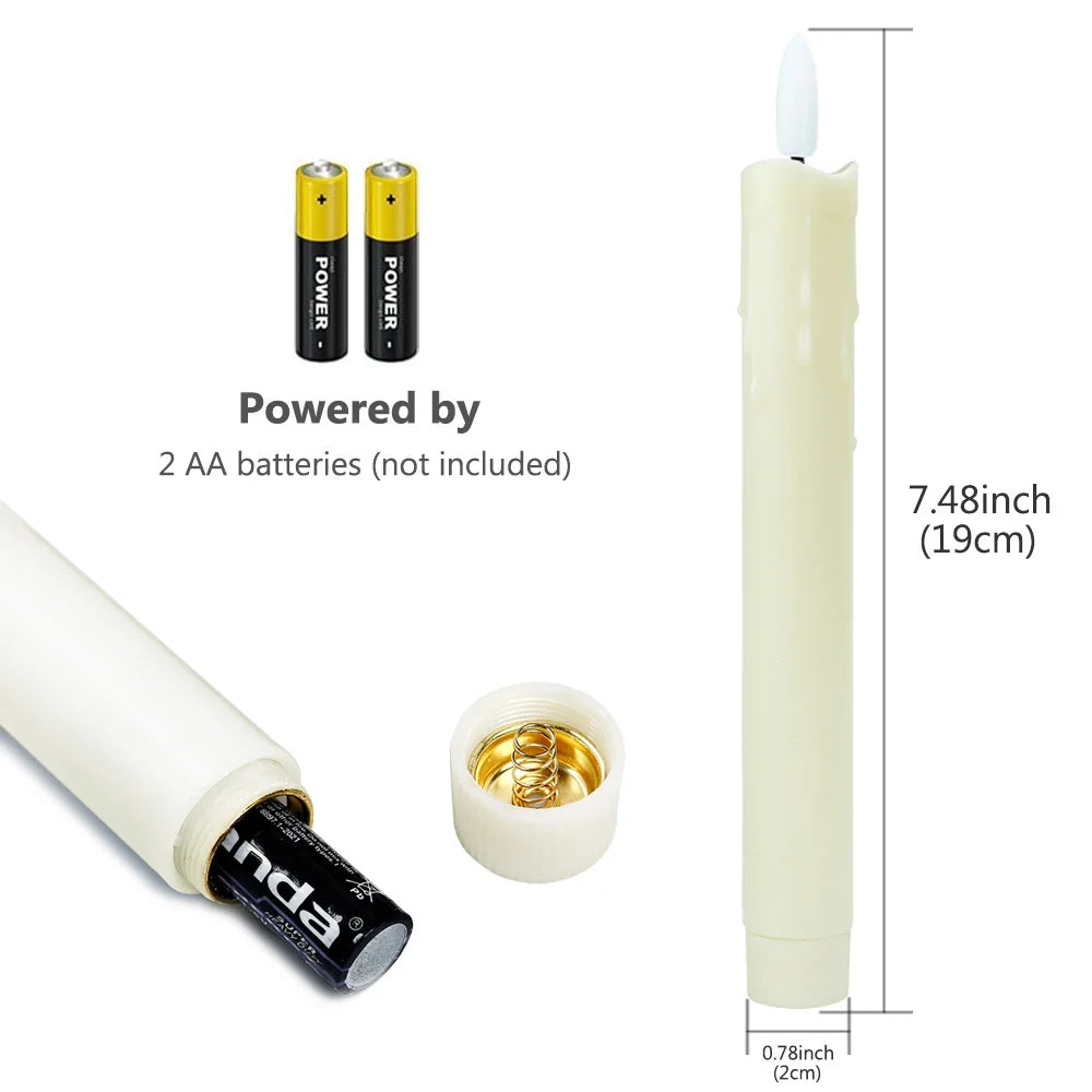 2 PCS Plastic White LED 3D Wick Flameless Electric Taper Round Cylindrical Realistic Candlestick Candles/2 AA Battery Not Included