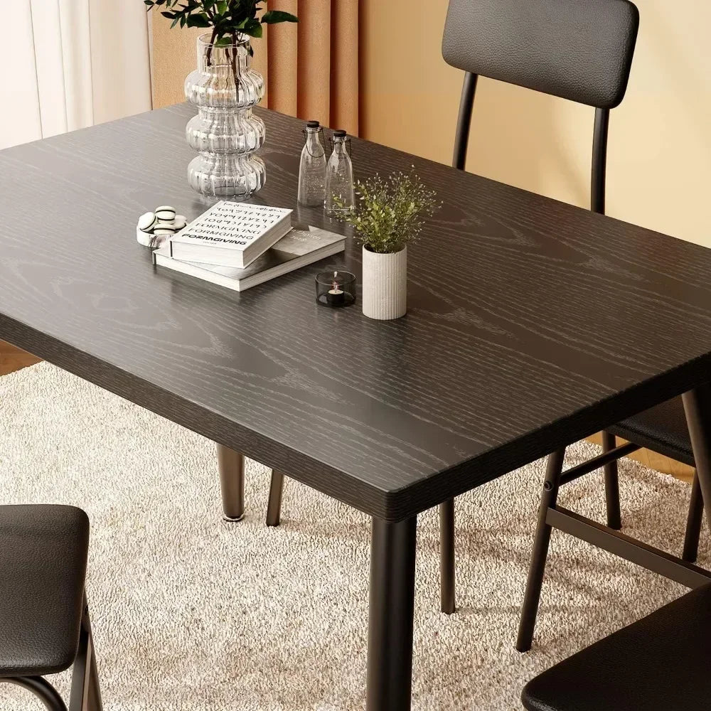 Kitchen Metal Framed Small Dining Table Set w/4 PU Leather Cushion Chairs/Anti-Slip Foot Pads/Colors-Black/Gray/Brown/Dimensions L x W x H: 44.88 x 29.52 x 29.52 inches