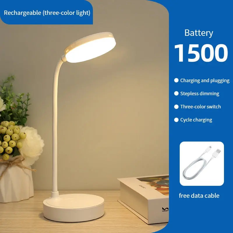 Modern Cool White-Daylight ABS Shade LED Plastic-PVC Eye Protection Dimming Function USB Rechargeable Port Push-Button Switch Round Bendable Gooseneck Arm Base Desk Lamps