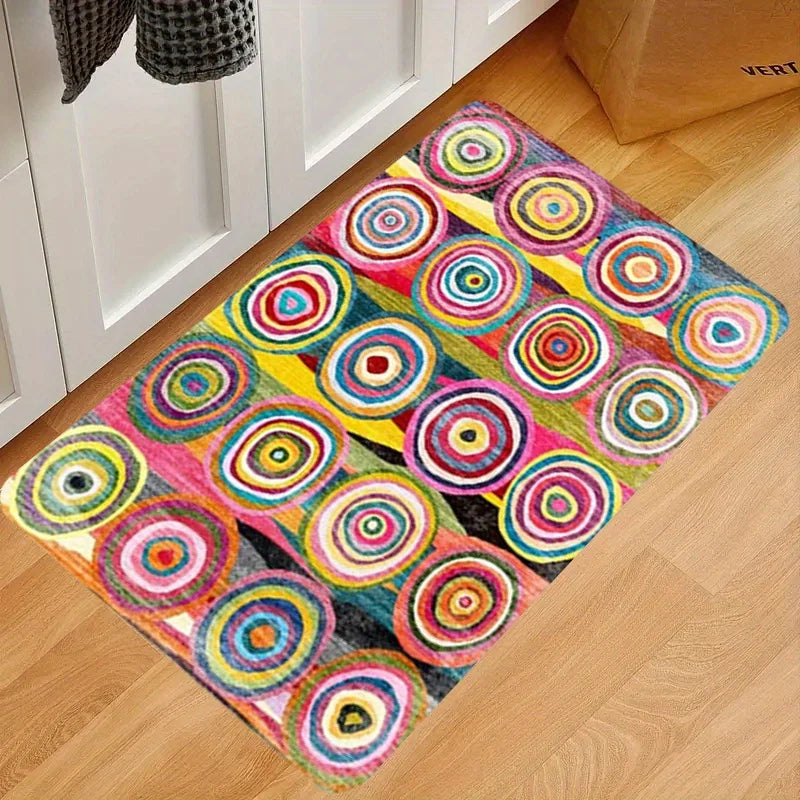 Indoor Polyester Bohemian Circle Design Floor Mats/Colors-Multicolor/Geometric Pattern