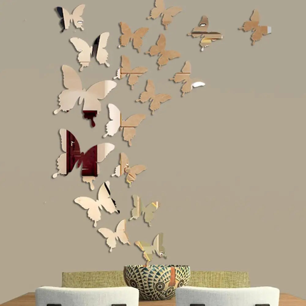 12Pcs/ 3D Butterfly Mirror Wall Decals/ Removable/Colors-Purple/Blue/Gold/Silver