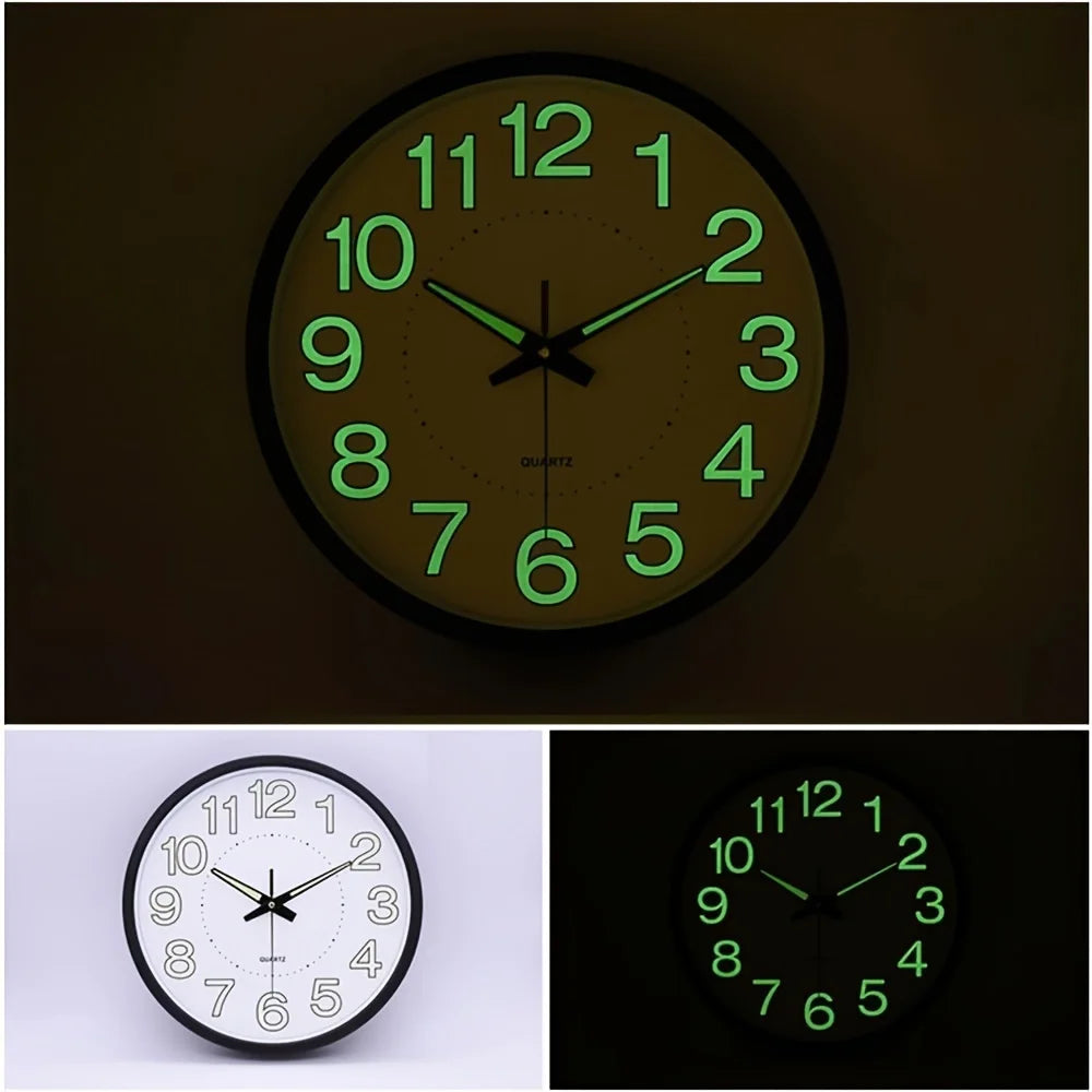 12-Inch Plastic Digital Round Glowing Display Battery Powered Silent Wall Clocks/Colors-Black/White
