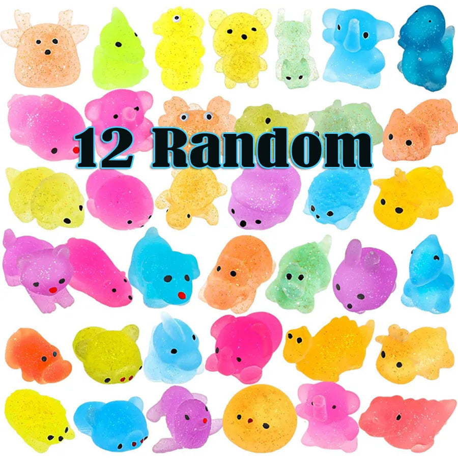 12-36 PCS Set Washable Silicone Multicolor Animals Stretch-Squeeze-Twist Sparkling-Glittering Mochi Squishy Stress-Reliever Toys/Ages: 3-18 + Years Older