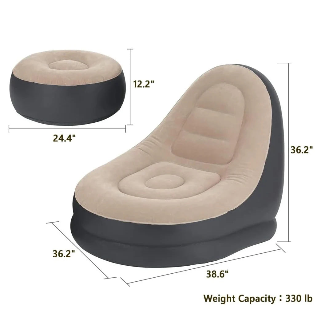 HLAMDER Indoor-Outdoor Air Inflatable Soft Lazy Synthetic Polyester Fabric Foot Stools-Swing Bean Bag Chairs /Colors-Multicolor/Gray/Black/Beige/White/ Orange/With-Without Inflate Tool
