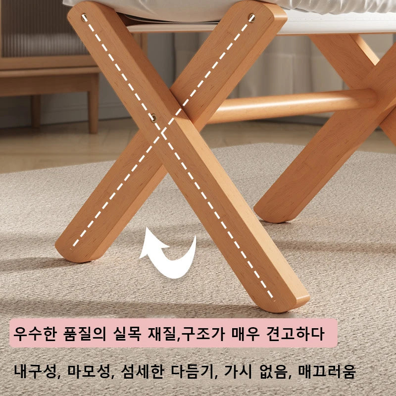 Small Solid Wood Foldable Low Foot Stools w/ Upholstery Cotton Cushion/Colors-Orange/White/Brown/Gray