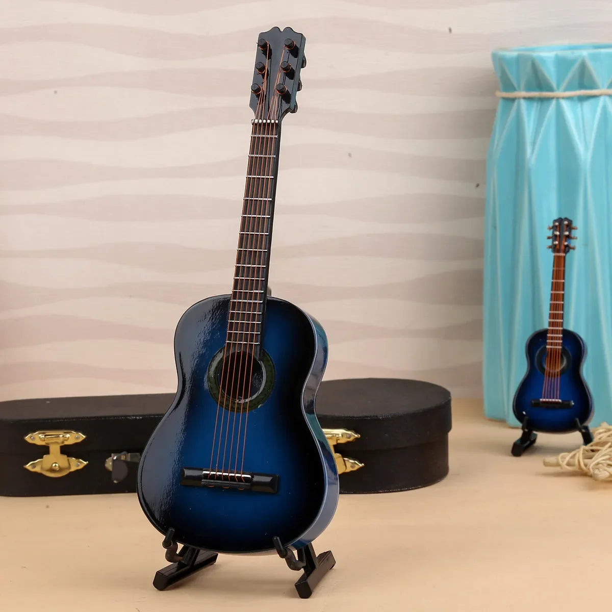 10cm Mini Folk Classical Wooden Guitar Models w /Metal Strings/Colors-Coffee/Blue/Yellow