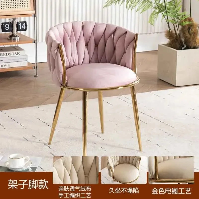 Upholstered Polyester Italian Style Ladies Bedroom Makeup Flannel Cushions Chairs w/ Steel Legs-4 Plastic Wheels/Colors-Beige/Pink/Blue/Black/Green/Gray