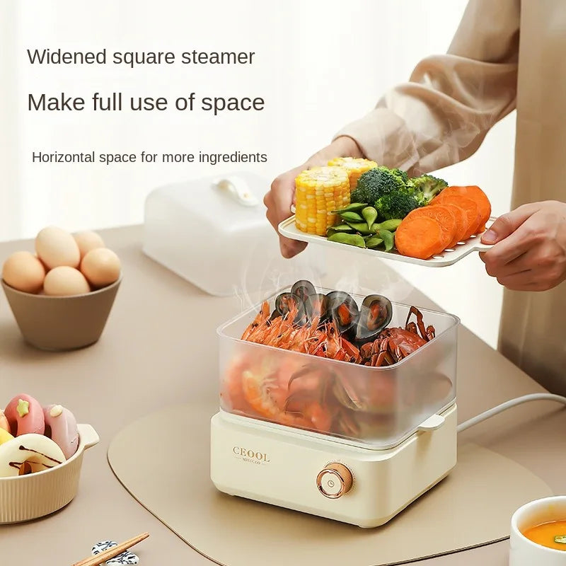 White Plastic Automatic-Power Off Double Layers Electric Egg Steamers