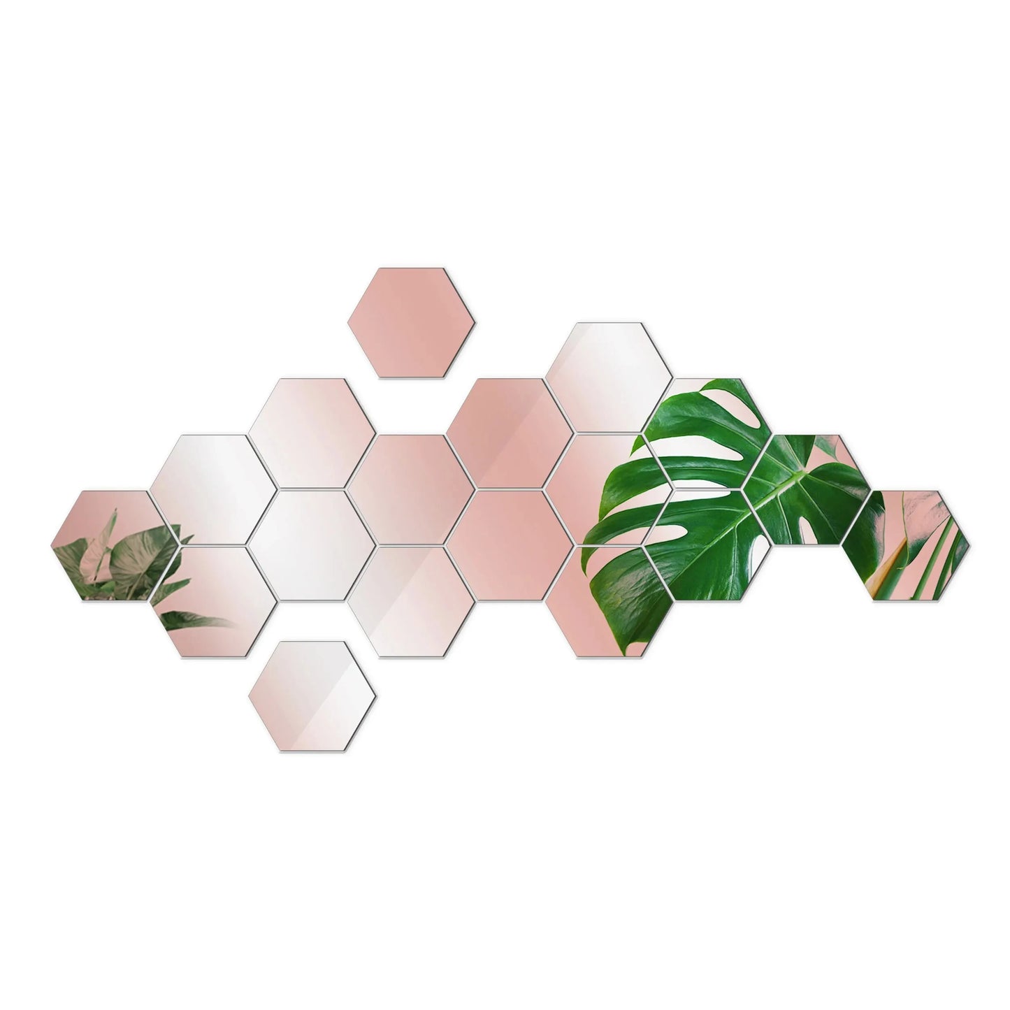 12PCS/Geometric Solid Hexagonal Mirror Wall Stickers w/ Built-in Adhesive/Removable/Colors-White/Gold/Pink/Green/Yellow