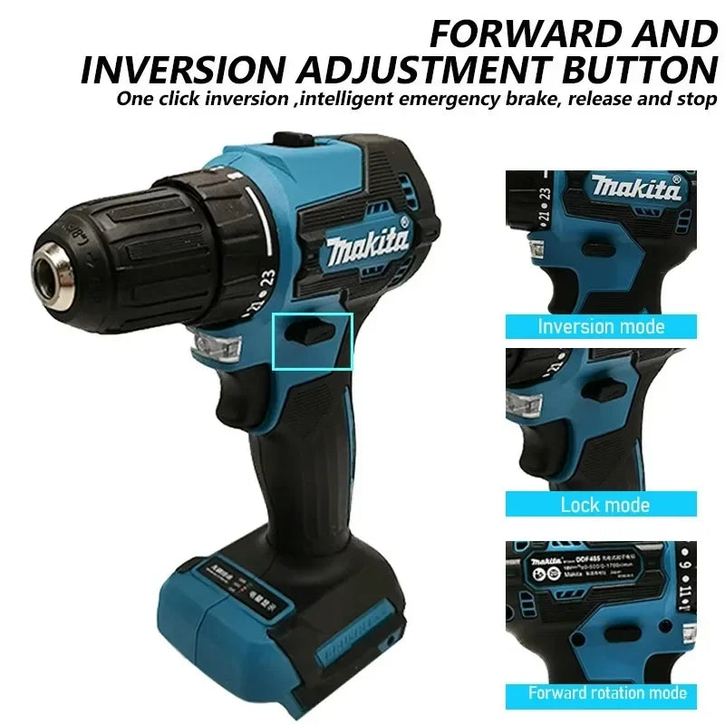 MAKITA 18V Outdoor Maximum Output Cordless Brushless Black-Blue Body Battery-Powered Rechargeable Soft Rubber Covered Pistol Handle All Aluminum Head Tung Steel Shaft Electric Power Driver Drills