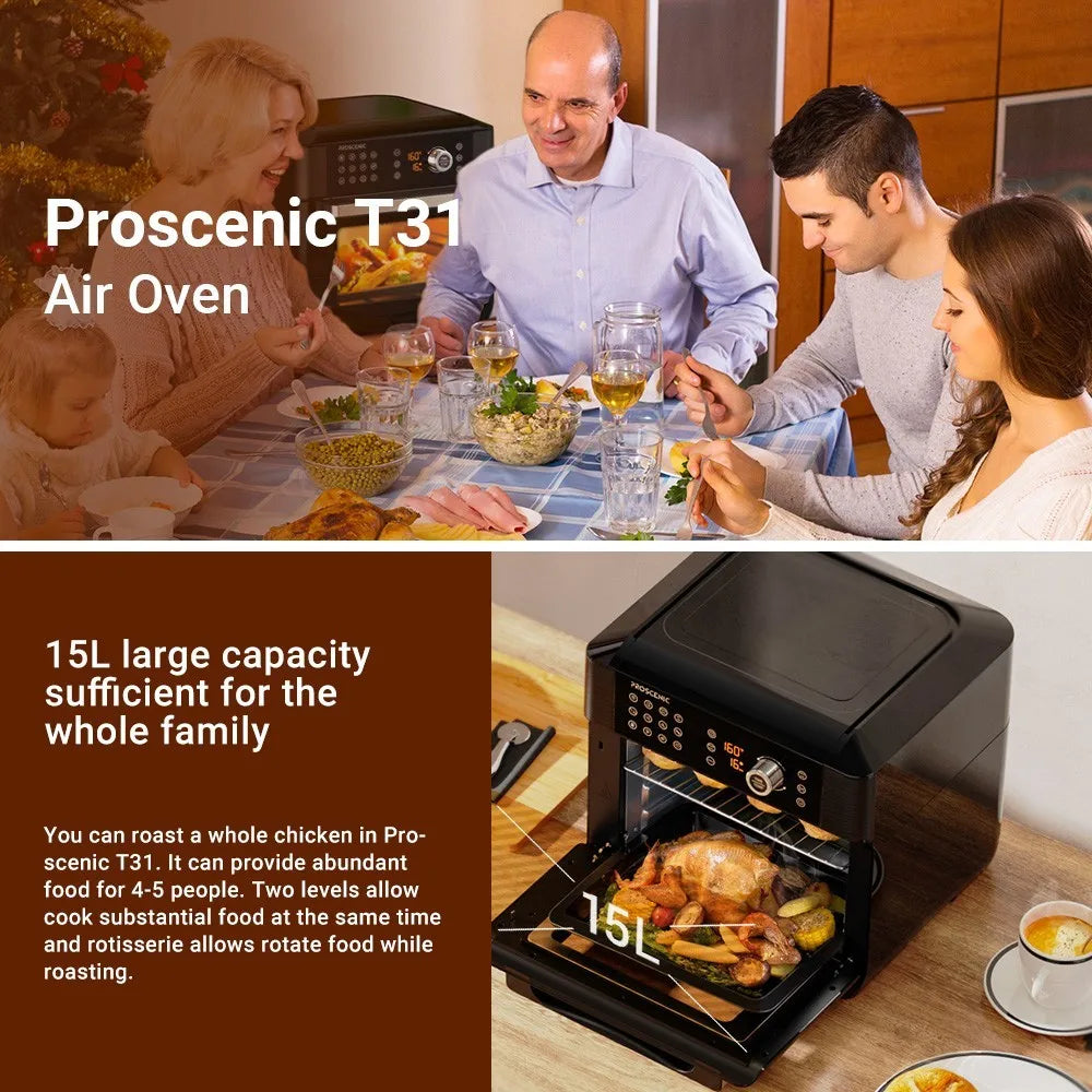 Proscenic Glass See-Through Window Door 12-In-1 Large Non-Stick Air Fryer Oven