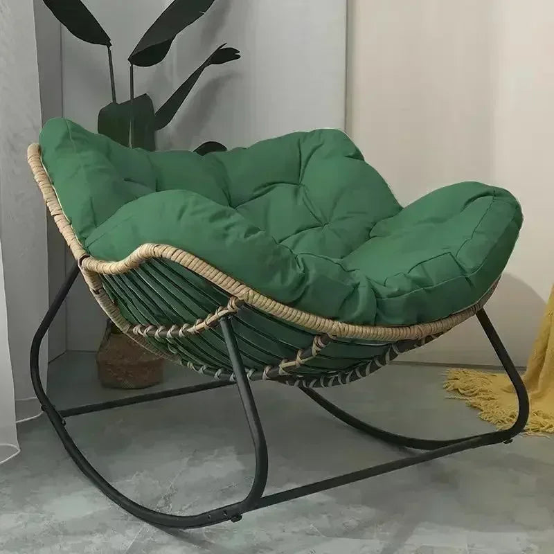 Kids Indoor Rattan Woven Soft Flannel Upholstered Faux Leather Cushion Bird Nest Shaped Metal Frame Rocking Chairs/Colors-White/Black/Gray/Green/Pink/Brown/Beige
