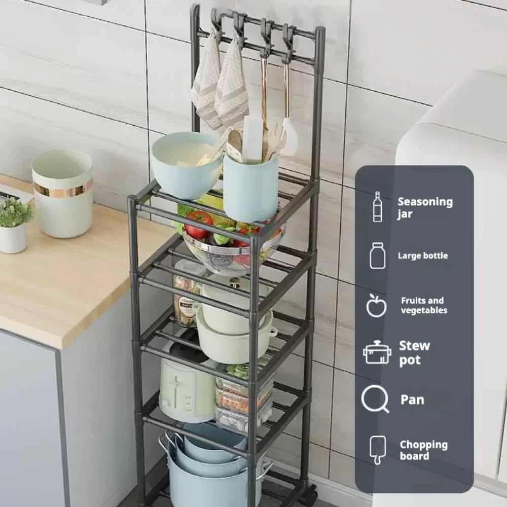 Kitchen Metal Storage Floor-Standing Rack w/ 4 Wheels/Colors-Black/White