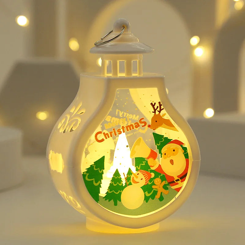 No-EN-Name-Null Festive Holiday Portable Warm White LED Electronic Components White Cap-Bottle Shaped Design Cute Cartoon Christmas Scenes-Santa Claus-Snowman-Reindeer Theme Hanging-Tabletop Wind-Proof Night Lights/ 3 AG10 Button Batteries