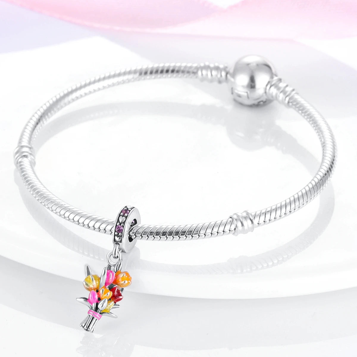 Fine Irregular Silver Plated Round Charms-Pendants Rope Link Bracelets/Colors-Silver/Pink/Multicolor/Floral/Animal