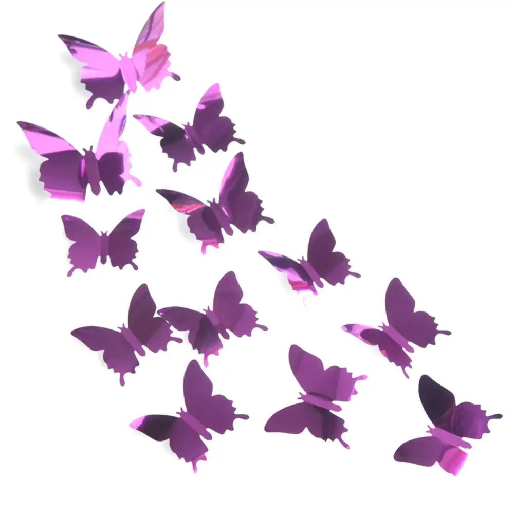 12Pcs/ 3D Butterfly Mirror Wall Decals/ Removable/Colors-Purple/Blue/Gold/Silver
