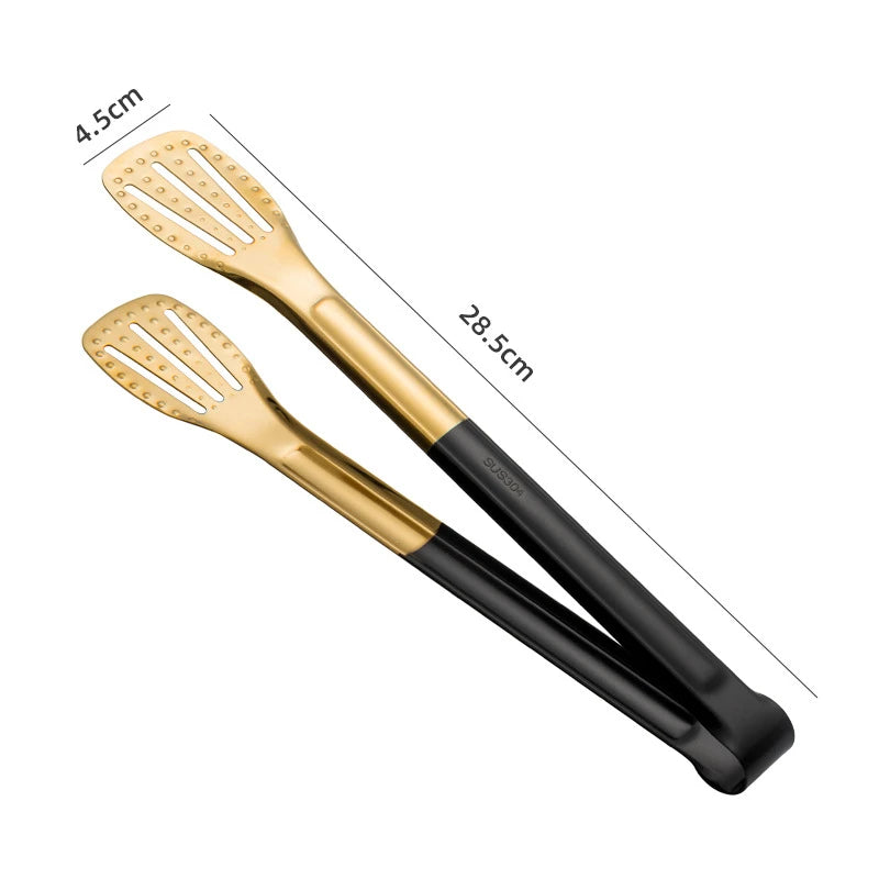 Kitchen Durable Stainless Steel BBQ Cooking Tongs/Colors-Gold/Black/Silver