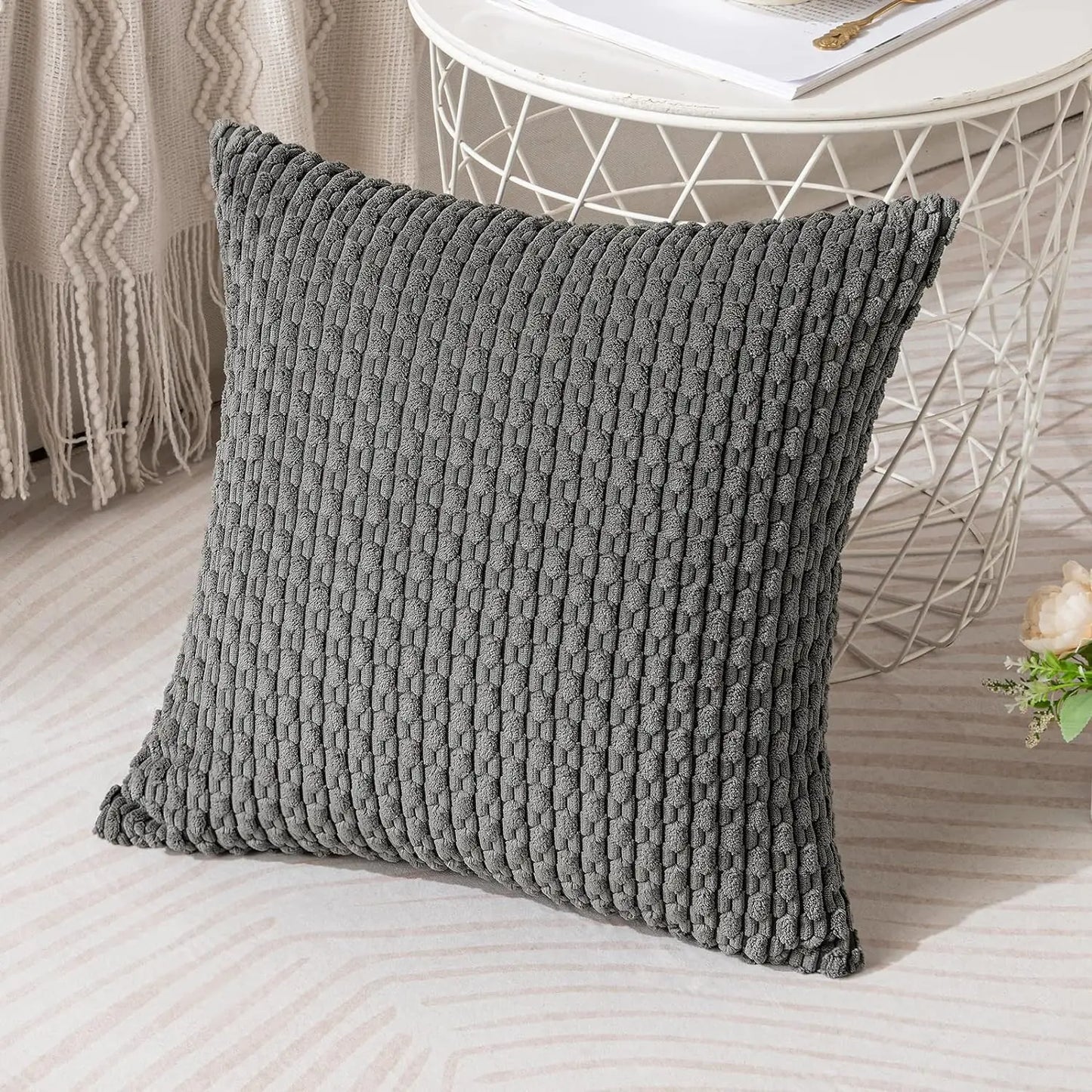 Polyester Striped Solid Throw Pillow Cover 20x20 Inches/Colors-Striped Solid Green/Striped Khaki/Striped Solid Dark Gray/Striped Solid Beige/Striped Solid Yellow/Striped Solid Pink/Striped Solid Orange/Striped Solid Gray