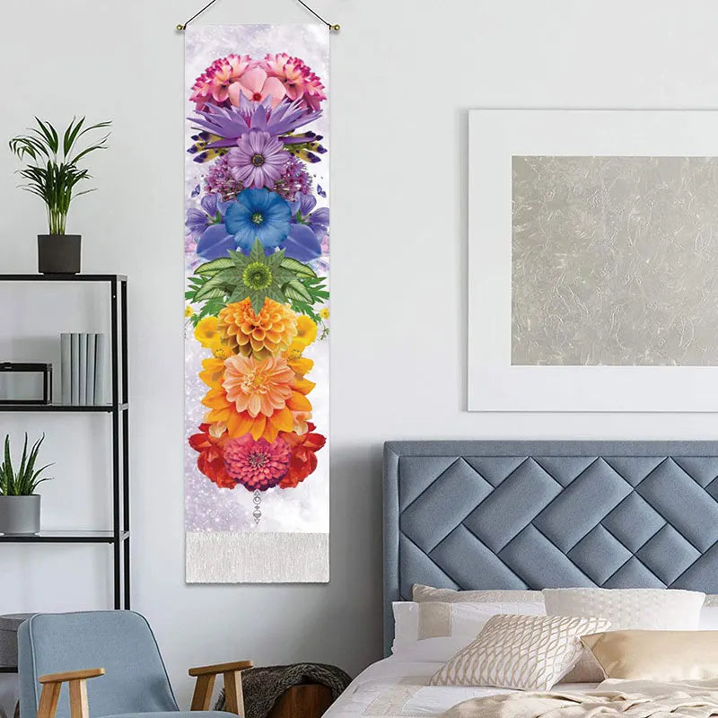 Printed Rectangle Cotton-Linen Colorful Multicolor Seven Chakra Spiritual Meditation Wall Hanging Tapestries
