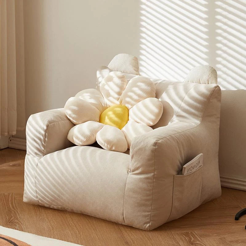 Babies-Toddlers Eco-friendly Upholstered Padding Polyester Fabric Art Frame Comfortable One Seat Soft Plush Lamb Hair Wool Linen Bean Bag Chairs/Side Storage Pocket/Removable-Washable Cover/Colors-Yellow/White/Beige/Multicolor