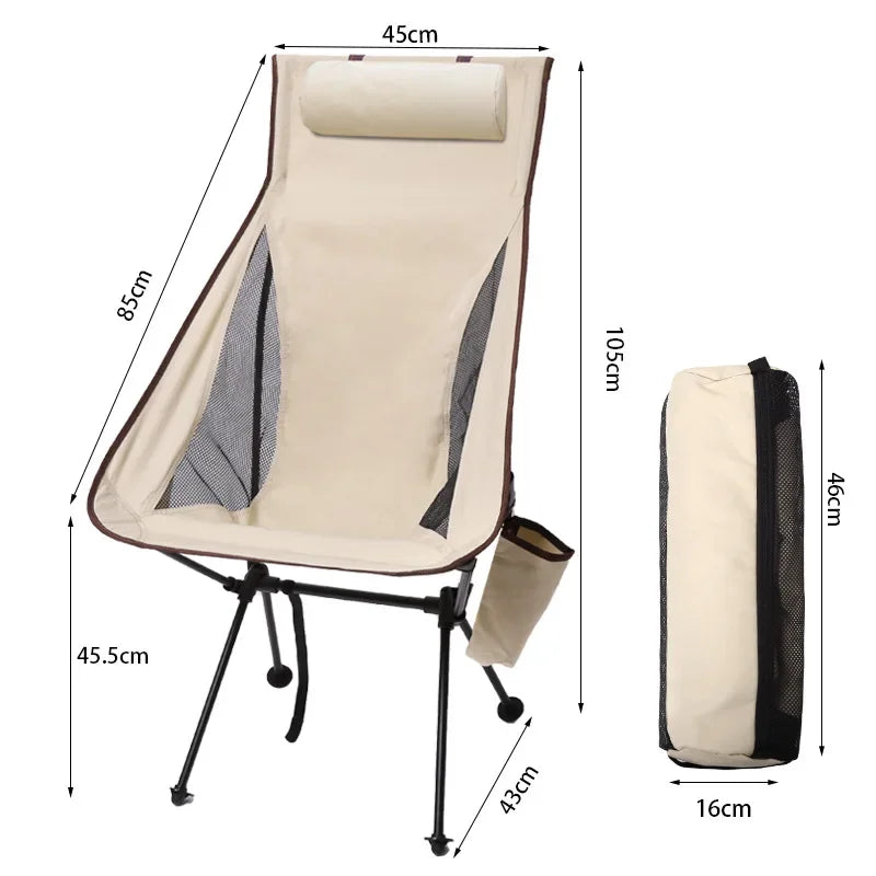 Outdoor Lightweight Portable Upholstered Mesh Polyester Folding Moon Chairs/Aluminum Alloy Frame Legs / Cup Holder Bag/Pillar/Colors-Green/Black/Beige/Brown