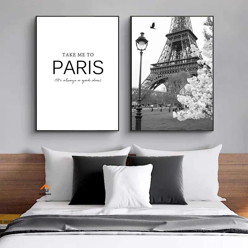 Unframed Canvas New York City-Brooklyn Bridge-Paris Tower/ Colors-Black/ White