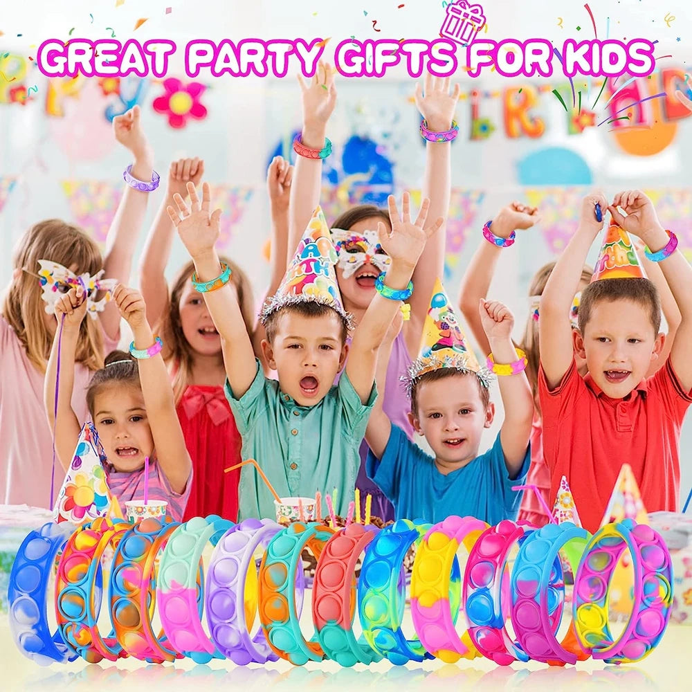 12 PCS Set Plastic Silicone Multicolor Bubble Push-To-Pop Fidget Stress Reliever Bracelets/Ages: 13-18 + Years Older