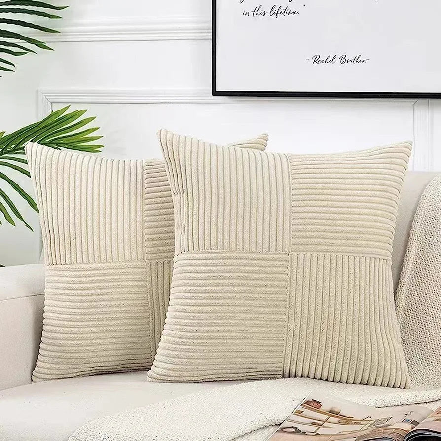 2 PCS Set Solid Color Cotton-Polyester Corduroy Striped Throw Pillow COVERS Only /Colors-Beige/Wine Red/Pink//Dark Gray/Bean Green/Dark Green/ Denim Blue/ White/Bright Yellow/Sizes: 18 x 18 Inches/Concealed Zipper